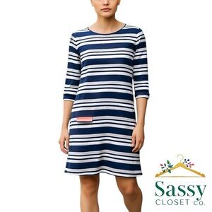 Cabana Life Navy Striped UPF 50 Dress Coral Accent Sun‑Safe Sz M EUC